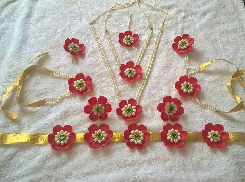 Artificial flower jewellery for Haldi