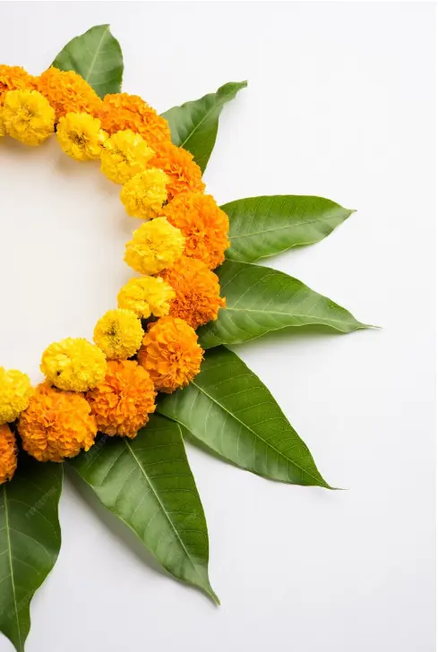 Garland Ideas for Wedding Ceremony -Marigold and Mango Leaf Garlands