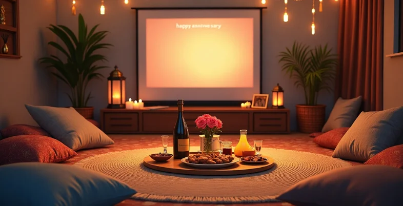 Wedding Anniversary Decoration Ideas at Home - Indoor Picnic or Floor Seating Setup