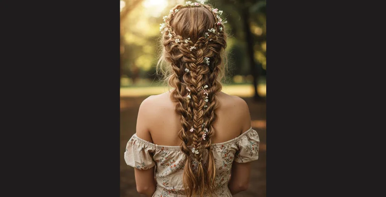 Engagement Hairstyle for Bride - Boho Braid with Floral Highlights