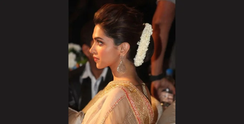 Engagement Hairstyle for Bride - High Puff Bun with Gajra Wrap